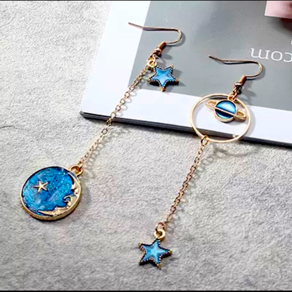 The Moon and Moon Resin Drop Earrings